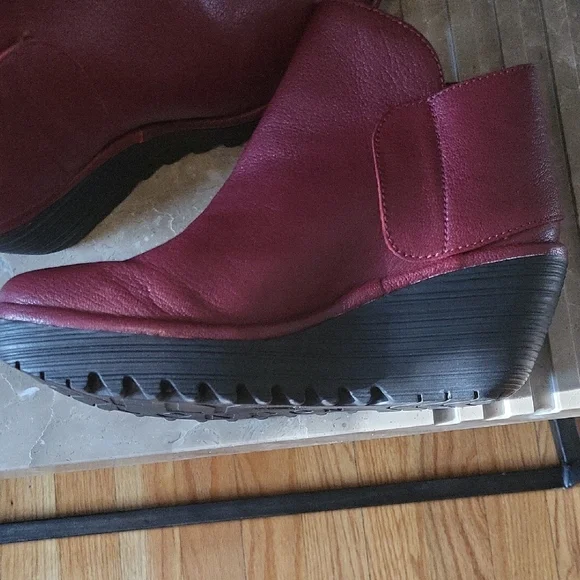 Fly London Red Ankle Booties with Rugged Sole - Picture 9 of 10